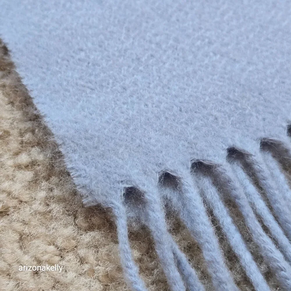 Blue Cashmere Fringe Scarf Sky Blue Baby Blue Pastel